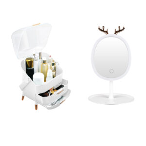 SOGA White Cosmetic Jewelry Storage Organiser with Antler LED Light Mirror Tabletop Vanity Set, Home, Bathroom, Bathroom Accessories, Bathroom Storage, ,  - AU DEPOT 1