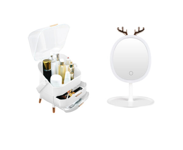 SOGA White Cosmetic Jewelry Storage Organiser with Antler LED Light Mirror Tabletop Vanity Set, Home, Bathroom, Bathroom Accessories, Bathroom Storage, ,  - AU DEPOT 1