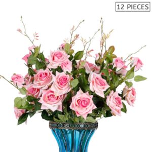 SOGA 12pcs Artificial Silk Flower Fake Rose Bouquet Table Decor Pink, Home & Living, Home Decor, Artificial Plants, , ,  - AU DEPOT 2