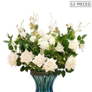 SOGA 12pcs Artificial Silk Flower Fake Rose Bouquet Table Decor White, Home & Living, Home Decor, Artificial Plants, , ,  - AU DEPOT 2