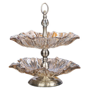 SOGA 2 Tier Bronze Lotus Vertex Crystal Glass Fruit Bowl Candy Holder Countertop Dessert Serving Basket Decor, Kitchenware, Food Preperation, Food Prep, Cleaning & Organising, ,  - AU DEPOT 1