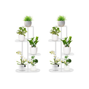 SOGA 2X 4 Tier 5 Pots White Metal Plant Rack Flowerpot Storage Display Stand Holder Home Garden Decor FPotH40X2 AU DEPOT - AU DEPOT