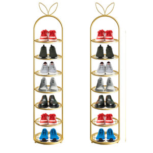 SOGA 2X 7 Tier Bunny Ears Shape Gold Plated Metal Shoe Organizer Space Saving Portable Footwear Storage Shelf FPotXJ0991X2 AU DEPOT - AU DEPOT