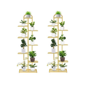 SOGA 2X 8 Tier 9 Pots Gold Metal Plant Stand Flowerpot Display Shelf Rack Indoor Home Office Decor, Home & Living, Home Decor, Indoor Pots, Planters and Plant Stands, , ,  - AU DEPOT 1