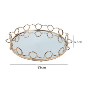 SOGA 33cm Bronze-Colored Round Mirror Glass Metal Tray Vanity Makeup Perfume Jewelry Organiser with Handles, Home & Living, Home Decor, Jewellery Holders & Organisers, , ,  - AU DEPOT 2