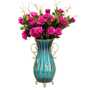 SOGA 51cm Blue Glass Tall Floor Vase with 12pcs Artificial Fake Flower Set, Home & Living, Home Decor, Vases, , ,  - AU DEPOT 1