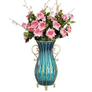 SOGA 51cm Blue Glass Tall Floor Vase with 12pcs Pink Artificial Fake Flower Set, Home & Living, Home Decor, Vases, , ,  - AU DEPOT 1