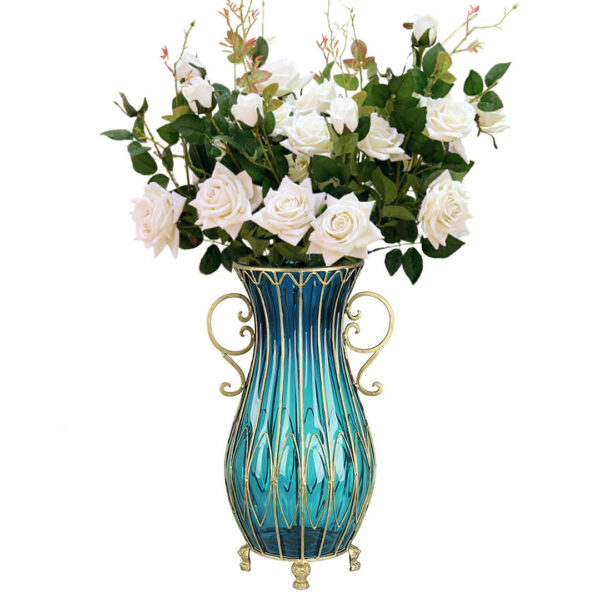 SOGA 51cm Blue Glass Tall Floor Vase with 12pcs White Artificial Fake Flower Set, Home & Living, Home Decor, Vases, , ,  - AU DEPOT 1