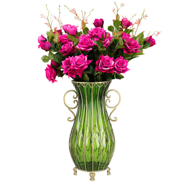 SOGA 51cm Green Glass Tall Floor Vase with 12pcs Artificial Fake Flower Set, Home & Living, Home Decor, Vases, , ,  - AU DEPOT 1