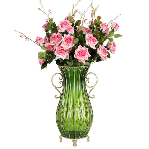 SOGA 51cm Green Glass Tall Floor Vase with 12pcs Pink Artificial Fake Flower Set, Home & Living, Home Decor, Vases, , ,  - AU DEPOT 1