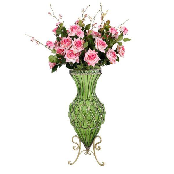 SOGA 67cm Green Glass Tall Floor Vase and 12pcs Pink Artificial Fake Flower Set, Home & Living, Home Decor, Vases, , ,  - AU DEPOT 1