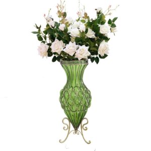 SOGA 67cm Green Glass Tall Floor Vase and 12pcs White Artificial Fake Flower Set Vase0053GreenwWhiteF12 AU DEPOT - AU DEPOT