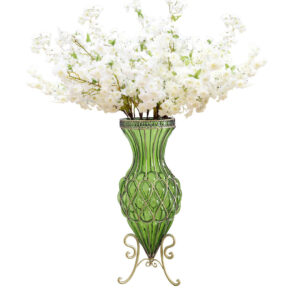 SOGA 67cm Green Glass Tall Floor Vase with 10pcs White Artificial Fake Flower Set, Home & Living, Home Decor, Vases, , ,  - AU DEPOT 1