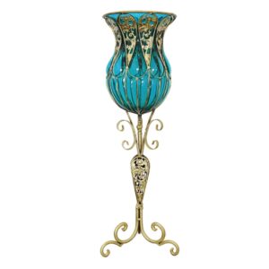 SOGA 85cm Blue Glass Floor Vase with Tall Metal Flower Stand VaseYG3019Blue AU DEPOT - AU DEPOT