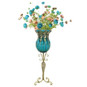 SOGA 85cm Blue Glass Tall Floor Vase and 12pcs Blue Artificial Fake Flower Set Vase3019BluewBlueF12 AU DEPOT - AU DEPOT