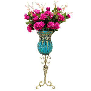 SOGA 85cm Blue Glass Tall Floor Vase and 12pcs Dark Pink Artificial Fake Flower Set Vase3019BluewRedF12 AU DEPOT - AU DEPOT