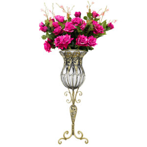 SOGA 85cm Clear Glass Tall Floor Vase with 12pcs Artificial Fake Flower Set Vase3019ClearwRedF12 AU DEPOT - AU DEPOT