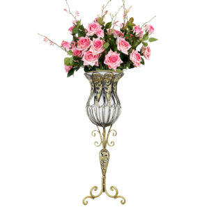 SOGA 85cm Clear Glass Tall Floor Vase with 12pcs Pink Artificial Fake Flower Set Vase3019ClearwPinkF12 AU DEPOT - AU DEPOT