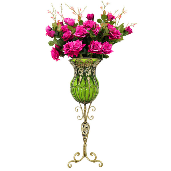 SOGA 85cm Green Glass Tall Floor Vase and 12pcs Dark Pink Artificial Fake Flower Set, Home & Living, Home Decor, Vases, , ,  - AU DEPOT 1