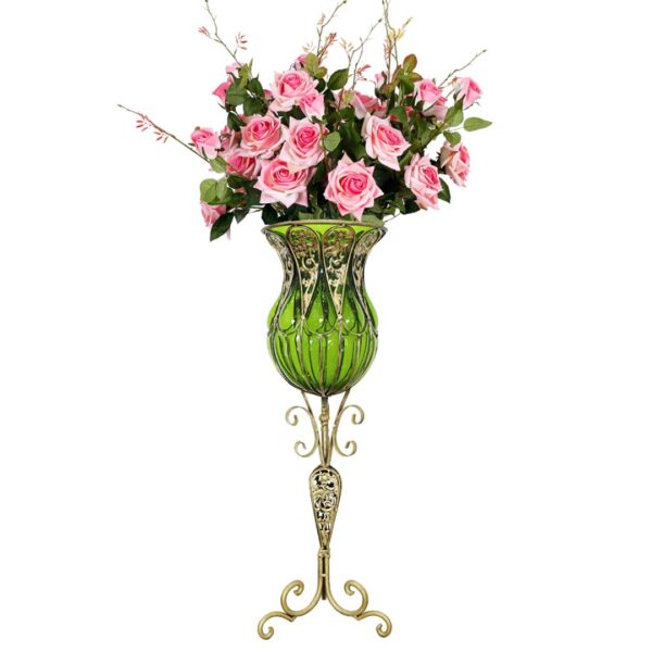 SOGA 85cm Green Glass Tall Floor Vase and 12pcs Pink Artificial Fake Flower Set, Home & Living, Home Decor, Vases, , ,  - AU DEPOT 1