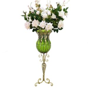 SOGA 85cm Green Glass Tall Floor Vase and 12pcs White Artificial Fake Flower Set Vase3019GreenwWhiteF12 AU DEPOT - AU DEPOT