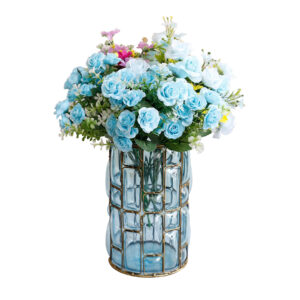 SOGA Blue Colored European Glass Cylinder Flower Vase with Gold Metal Pattern, Home & Living, Home Decor, Vases, , ,  - AU DEPOT 2