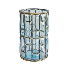 SOGA Blue Colored European Glass Cylinder Flower Vase with Gold Metal Pattern, Home & Living, Home Decor, Vases, , ,  - AU DEPOT 1