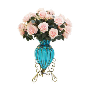 SOGA Blue Colored European Glass Floor Home Decor Flower Vase with Metal Stand, Home & Living, Home Decor, Vases, , ,  - AU DEPOT 2