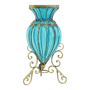 SOGA Blue Colored European Glass Floor Home Decor Flower Vase with Metal Stand HO VaseYG2311B AU DEPOT - AU DEPOT