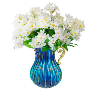 SOGA Blue Colored Glass Flower Vase with 10 Bunch 6 Heads Artificial Fake Silk Lilium nanum Home Decor Set YG8043Blue F005 AU DEPOT - AU DEPOT