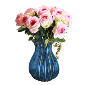 SOGA Blue European Colored Glass Home Decor Jar Flower Vase with Metal Handle, Home & Living, Home Decor, Vases, , ,  - AU DEPOT 2