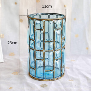 SOGA Blue Glass Cylinder Flower Vase with 10 Bunch 6 Heads Artificial Fake Silk Lilium nanum Home Decor Set, Home & Living, Home Decor, Vases, , ,  - AU DEPOT 2