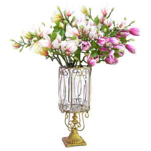 SOGA Clear Glass Cylinder Flower Vase with 6 Bunch 4 Heads Artificial Fake Silk Magnolia denudata Home Decor Set YG3015 F007 AU DEPOT - AU DEPOT