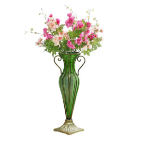 SOGA Green Colored European Glass Flower Vase Solid Base with Two Gold Metal Handle, Home & Living, Home Decor, Vases, , ,  - AU DEPOT 2