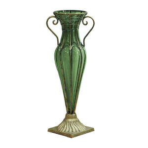 SOGA Green Colored European Glass Flower Vase Solid Base with Two Gold Metal Handle, Home & Living, Home Decor, Vases, , ,  - AU DEPOT 1