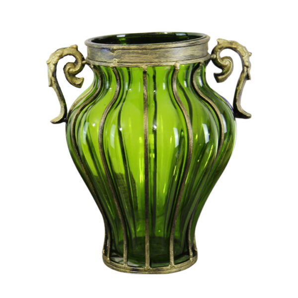 SOGA Green Colored European Glass Home Decor Flower Vase with Two Metal Handle, Home & Living, Home Decor, Vases, , ,  - AU DEPOT 1