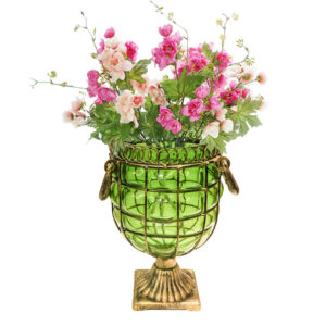 SOGA Green Colored European Glass Jar Flower Vase Solid Base with Metal Handle, Home & Living, Home Decor, Vases, , ,  - AU DEPOT 2