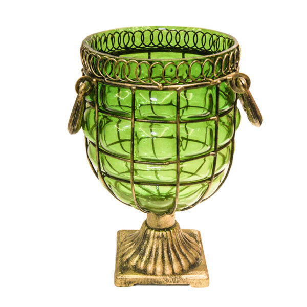 SOGA Green Colored European Glass Jar Flower Vase Solid Base with Metal Handle, Home & Living, Home Decor, Vases, , ,  - AU DEPOT 1