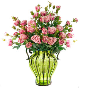 SOGA Green Colored Glass Flower Vase with 10 Bunch 6 Heads Artificial Fake Silk Rose Home Decor Set YG8054 F002 AU DEPOT - AU DEPOT