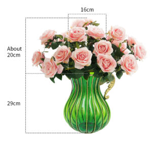 SOGA Green Colored Glass Flower Vase with 4 Bunch 9 Heads Artificial Fake Silk Rose Home Decor Set, Home & Living, Home Decor, Vases, , ,  - AU DEPOT 2