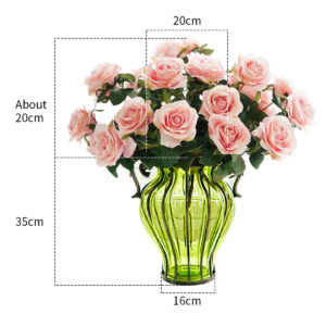 SOGA Green Colored Glass Flower Vase with 4 Bunch 9 Heads Artificial Fake Silk Rose Home Decor Set, Home & Living, Home Decor, Vases, , ,  - AU DEPOT 2