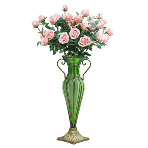 SOGA Green Colored Glass Flower Vase with 8 Bunch 5 Heads Artificial Fake Silk Rose Home Decor Set, Home & Living, Home Decor, Vases, , ,  - AU DEPOT 1