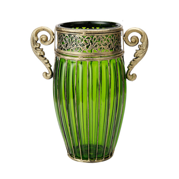 SOGA Green European Colored Glass Home Decor Jar Flower Vase with Two Metal Handle, Home & Living, Home Decor, Vases, , ,  - AU DEPOT 1