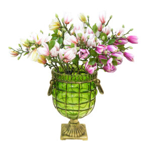 SOGA Green Glass Flower Vase with 6 Bunch 4 Heads Artificial Fake Silk Magnolia denudata Home Decor Set YG8045G F007 AU DEPOT - AU DEPOT