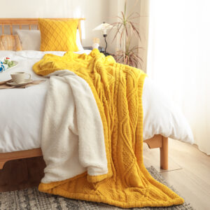 SOGA 200X230cm Throw Blanket Yellow and White Chenille Fleece Knitted Fabric on One Side Soft Suede, Home, Bed Linen, Throws And Blankets, Blankets, ,  - AU DEPOT 2