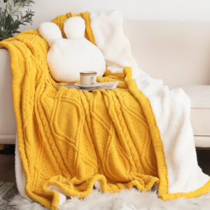 SOGA 2X 200X230cm Throw Blanket Yellow and White Chenille Fleece Knitted Fabric on One Side Soft Suede, Home, Bed Linen, Throws And Blankets, Blankets, ,  - AU DEPOT 3