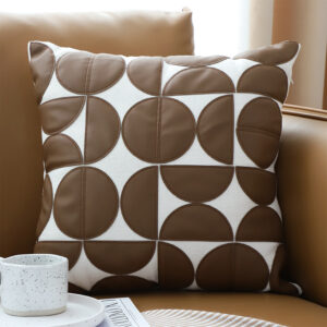 SOGA 2X 45cm Brown Leather Square Pillow Half Moon Patchwork Design Decorative Cushion for Living Room, Furniture, Living Room Furniture, Occasional Chairs, , ,  - AU DEPOT 2