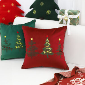 SOGA 2X 45cm Burgundy Red Throw Pillow with Three Embroidered Christmas Trees Festive Holiday Square Cushion Home Decor, Furniture, Living Room Furniture, Occasional Chairs, , ,  - AU DEPOT 3