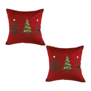 SOGA 2X 45cm Burgundy Red Throw Pillow with Three Embroidered Christmas Trees Festive Holiday Square Cushion Home Decor, Furniture, Living Room Furniture, Occasional Chairs, , ,  - AU DEPOT 1