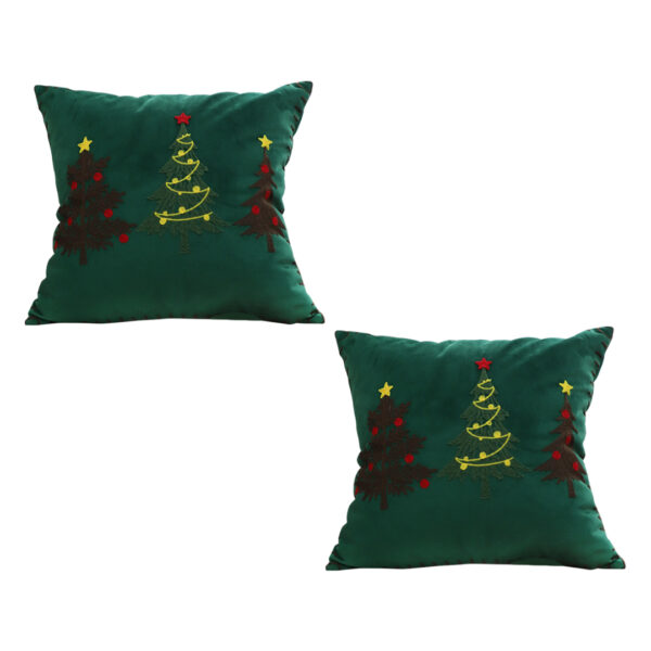 SOGA 2X 45cm Throw Pillow Green Three Embroidered Christmas Trees for Festive Holiday Square Cushion Home Decor, Furniture, Living Room Furniture, Occasional Chairs, , ,  - AU DEPOT 1